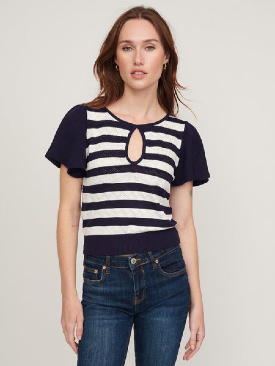 &Isla Naima Stripe Sleeve Keyhole Pullover Ss22