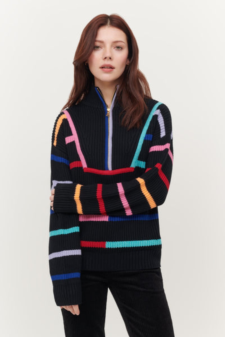 &Isla Conner Striped Half Zip Mock Aw22