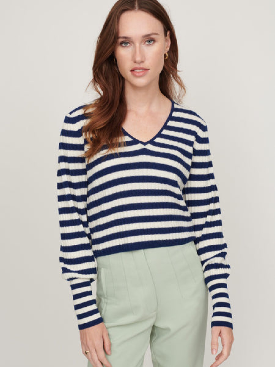 &Isla Rio Stripe Balloon Sleeve Vee Ss22