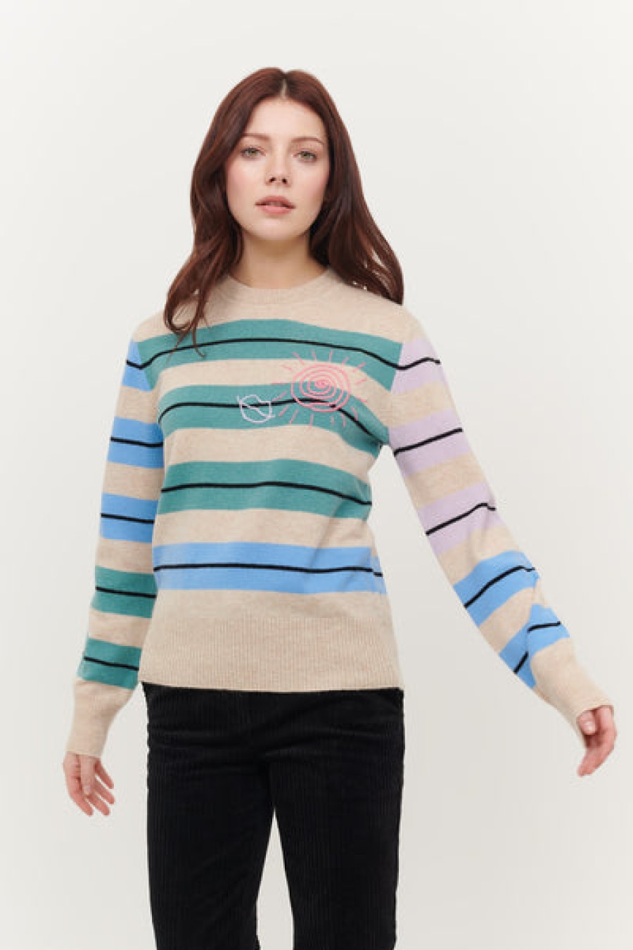 &Isla Jules Striped Embroidered Crew Aw23