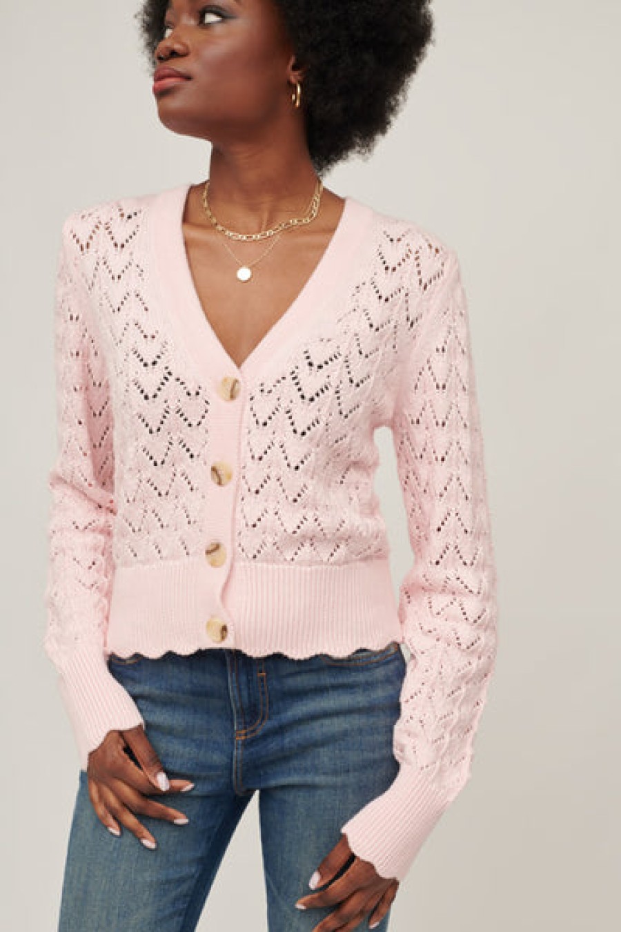 &Isla Petra Pointelle Vee Cardigan Aw22