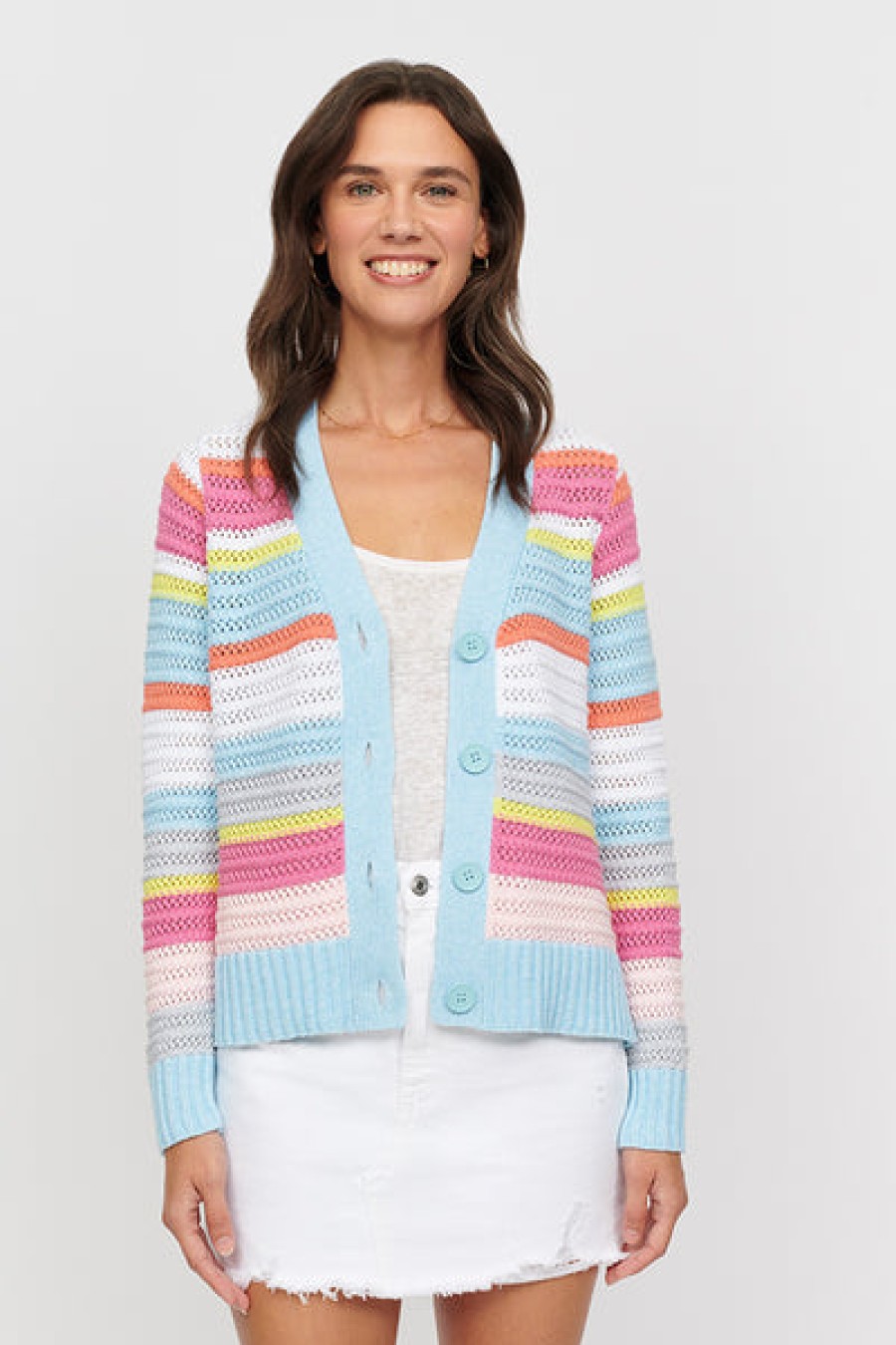 &Isla Lauren Textured Stripe Vee Cardigan Ss24