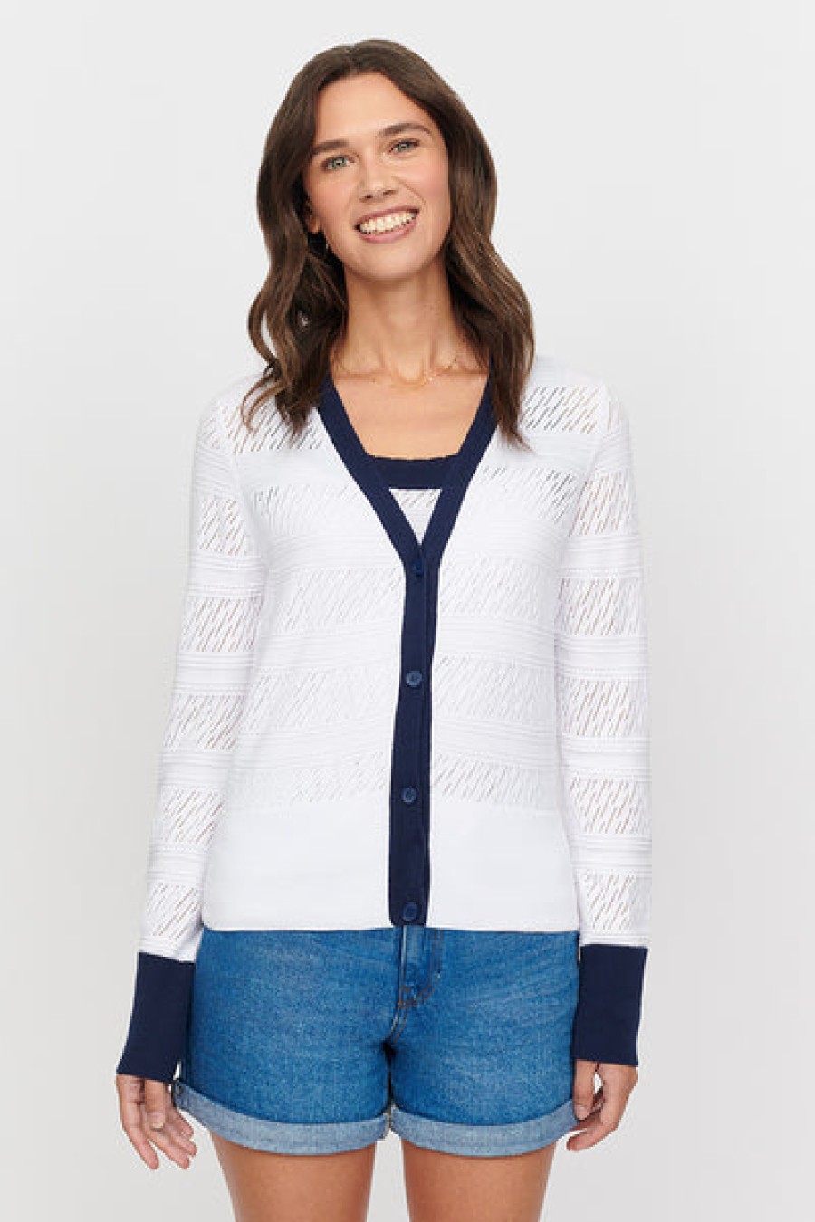 &Isla Elodie Pointelle Vee Cardigan Ss24