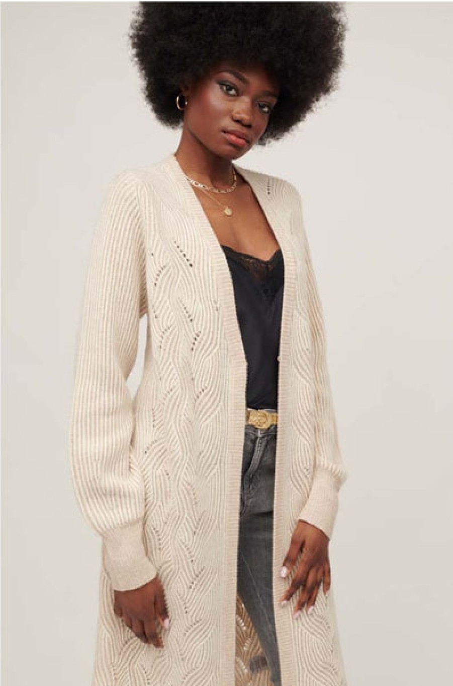 &Isla Cosi Plaited Long Vee Cardigan Aw22