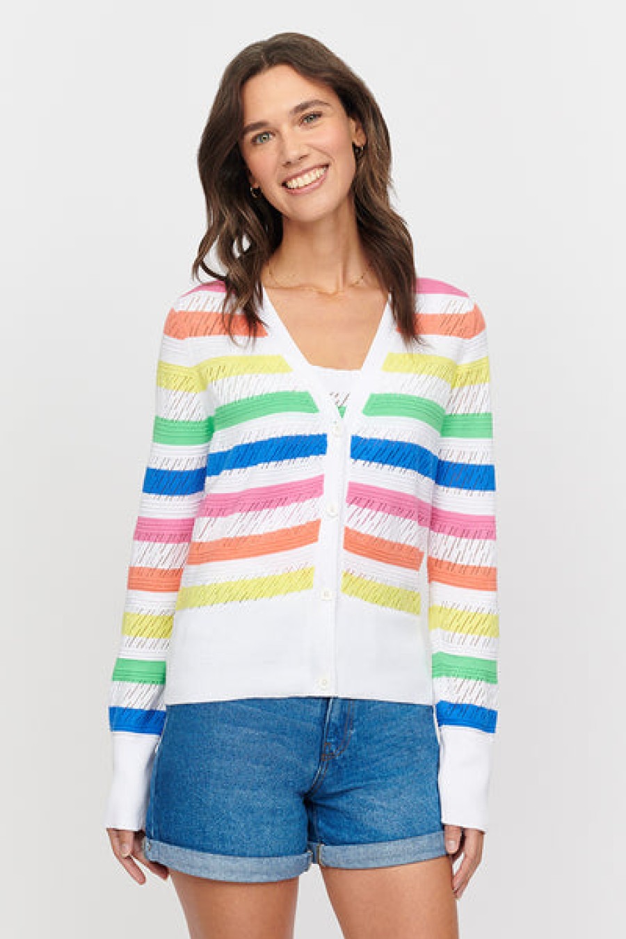 &Isla Elodie Pointelle Vee Cardigan Ss24