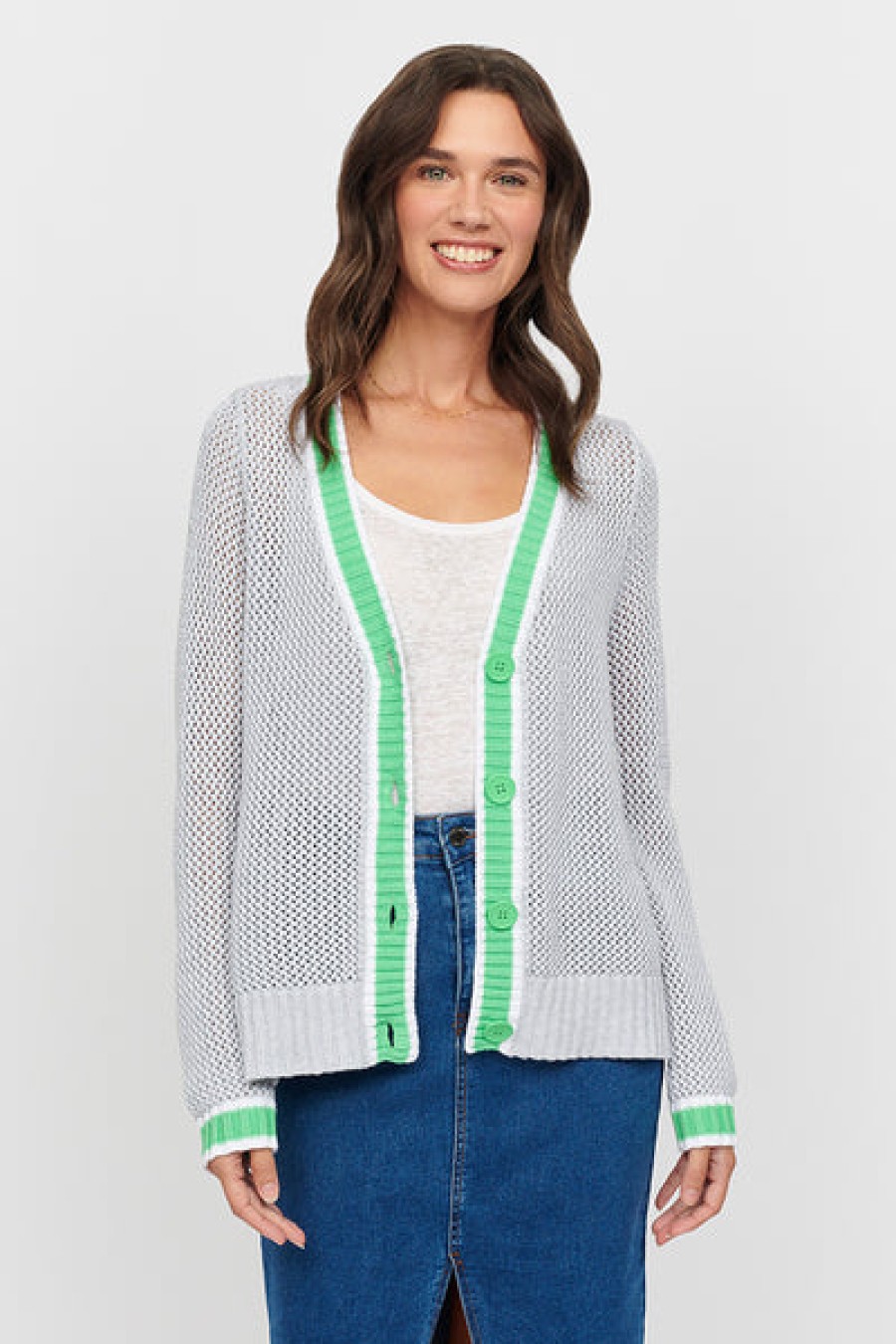 &Isla Lyla Mesh Stitch Vee Cardigan Ss24