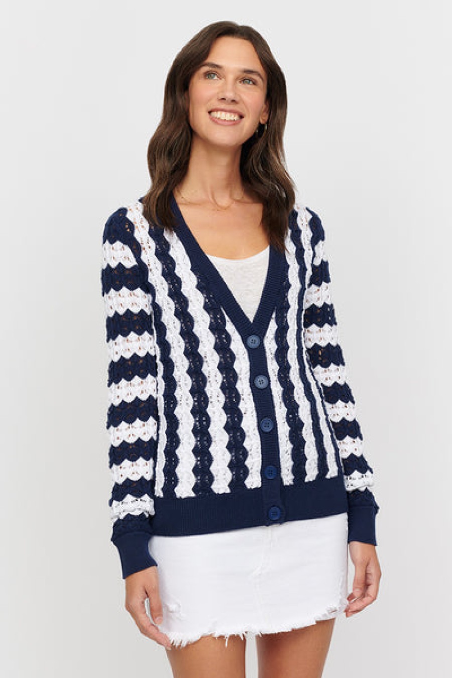 &Isla Lily Wave Stripe Vee Cardigan Ss24