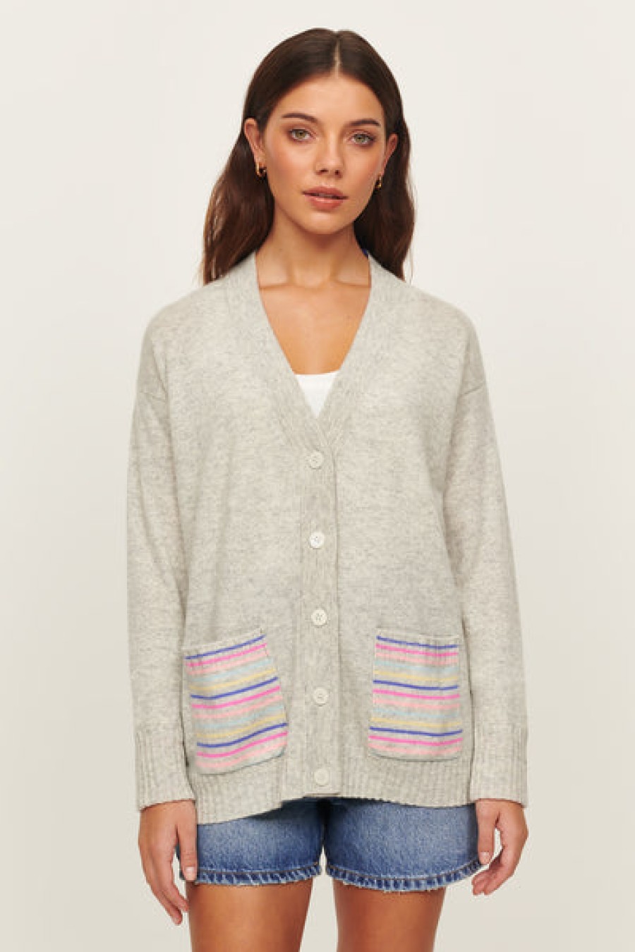 &Isla Arya Slouchy Pocket Stripe Vee Cardigan Ss23