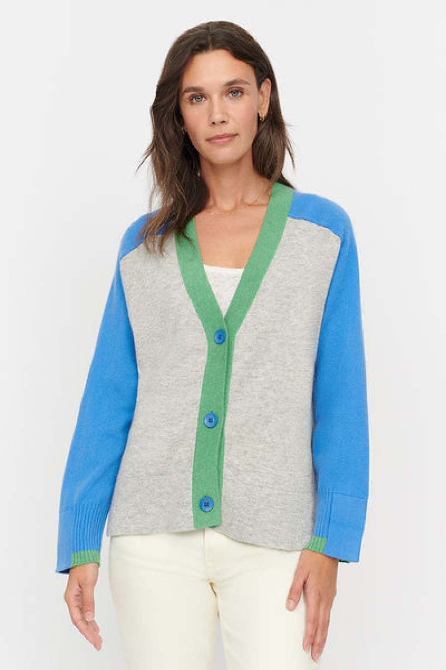 &Isla Hannah Colour Block Easy Vee Cardigan Ss24